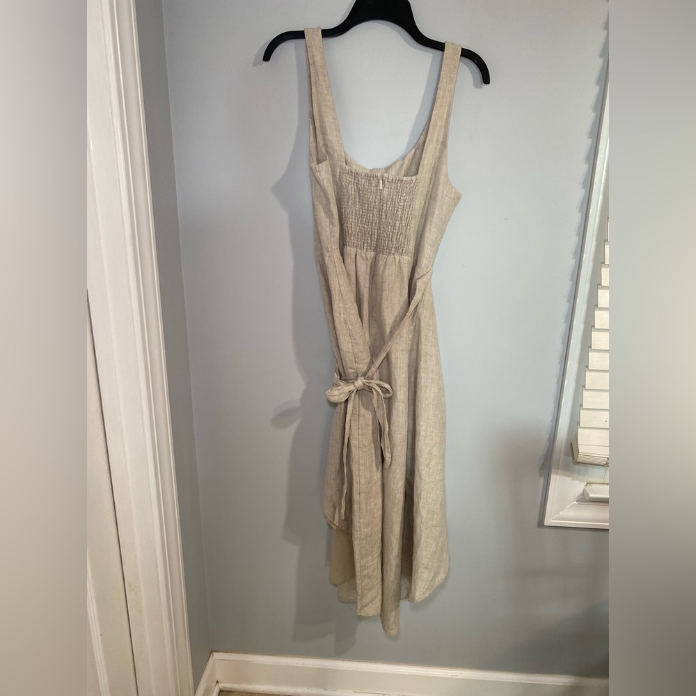 Aritzia Wilfred New Saturn Natural Linen Wrap Midi Dress Size 10 - Picture 8 of 16